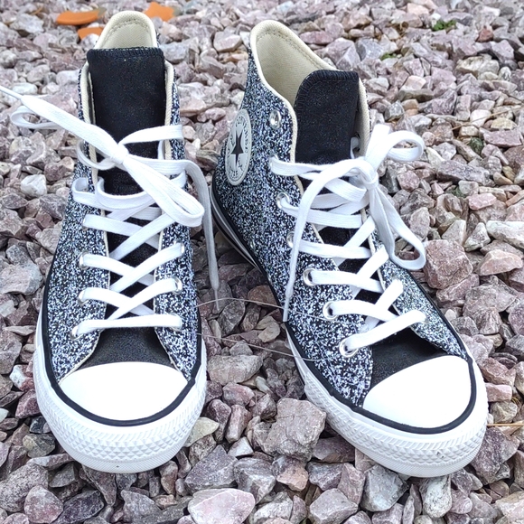 WOW💝CONVERSE CTAS Glitter Platform Hightops in Silver Glitter NEW - Picture 3 of 16